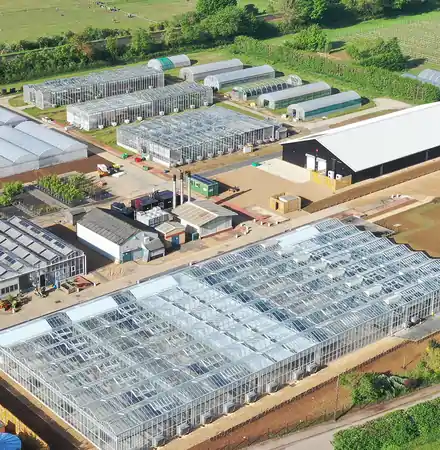 Aerial view of the Produce Quality Centre research facilities at East Malling